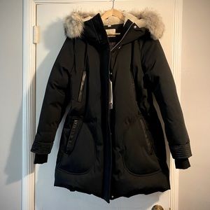 Women’s XL black Soia Kyo winter coat with oversized hood & fleece lining NWT.
